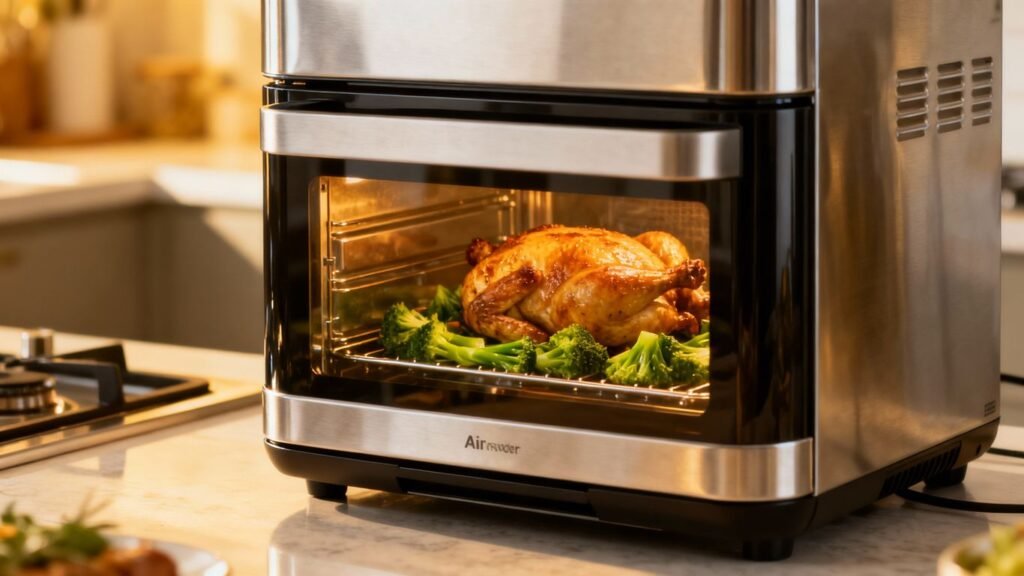 frango assando em uma air fryer oven